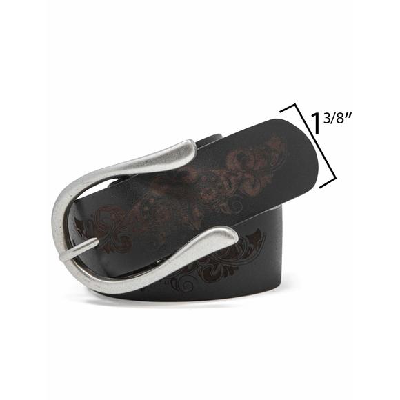 Women's Casual Leather Belt For Jeans, Black (etched), Small (30-36)❤️ - Picture 2 of 4